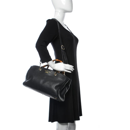 Gucci Pebbled Calfskin Medium Bamboo Shopper Tote Black 2 of 11