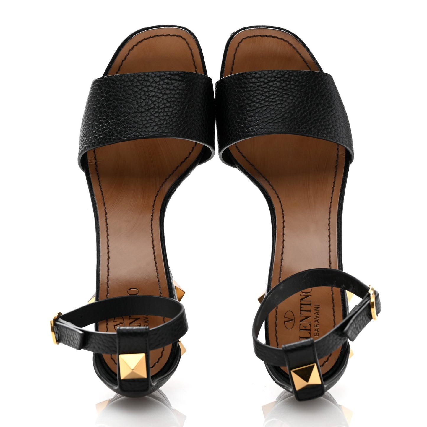 Grained Calfskin Roman Stud Ankle Strap 75mm Sandals 37 Black