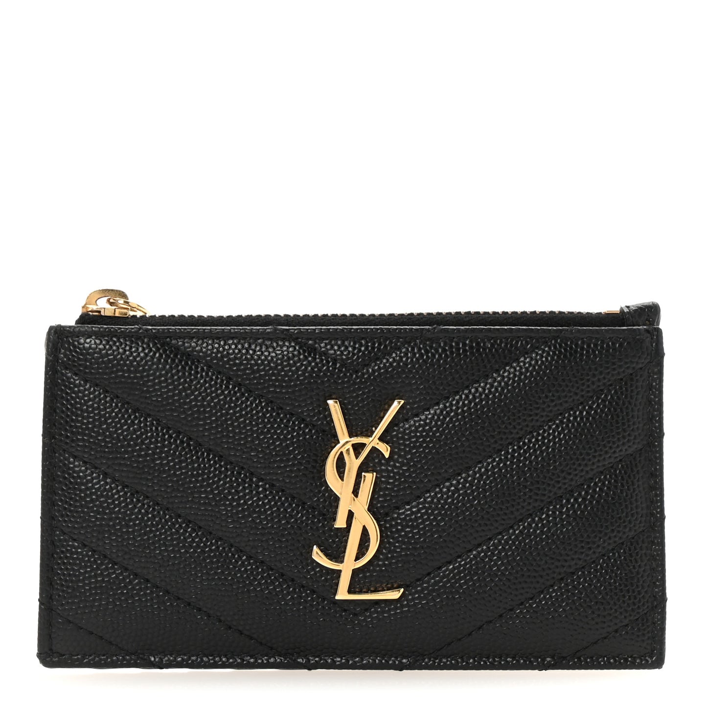 Grain De Poudre Matelasse Chevron Monogram Fragments Zippered Card Case Black