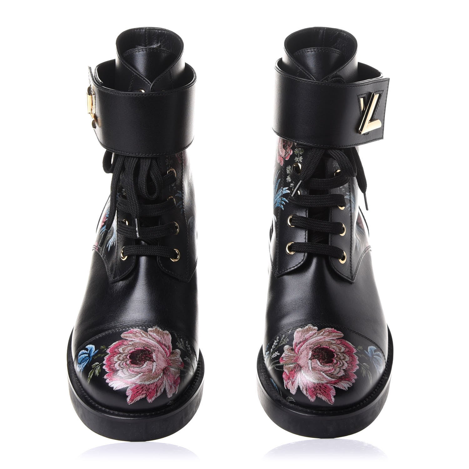 Louis Vuitton Calfskin Wonderland Ranger Flowers Boots 38.5 Black 5 of 9