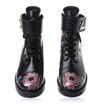 Louis Vuitton Calfskin Wonderland Ranger Flowers Boots 38.5 Black 5 of 9