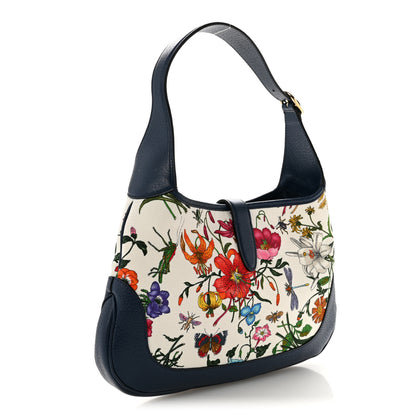 Gucci Canvas Flora Medium Jackie Hobo Blue Agata 3 of 10