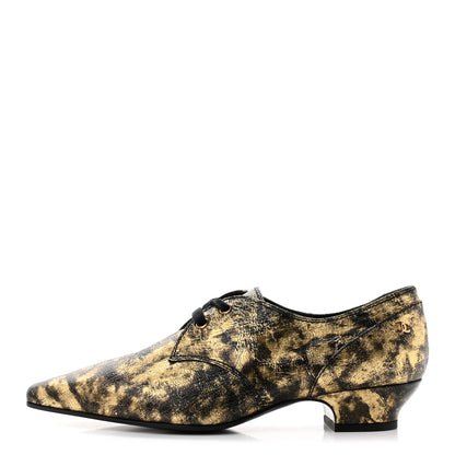 Chanel Laminated Goatskin Lace Up Oxford 39.5 Gold 1 of 8