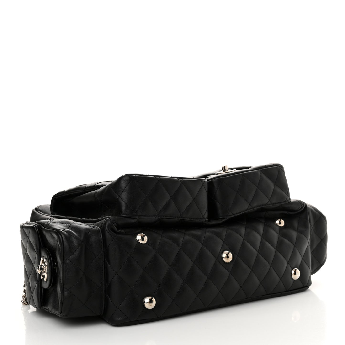 Calfskin Quilted Large Cambon Multipocket Reporter Black