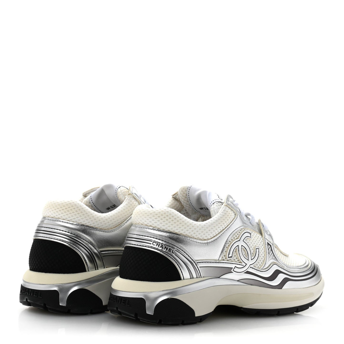 Fabric Laminated Calfskin Stretch CC Sneakers 38 White Silver