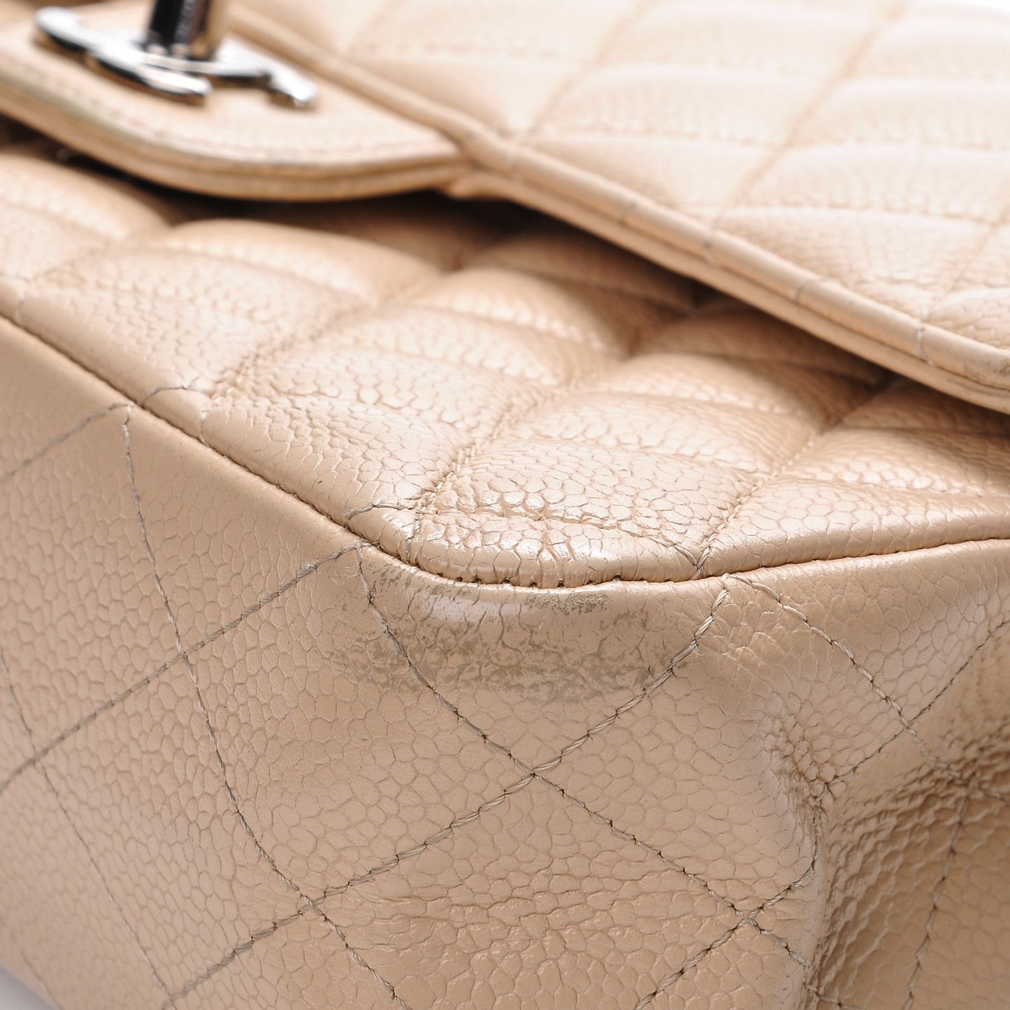 Caviar Quilted Medium Double Flap Beige Clair