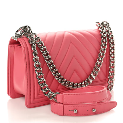 Chanel Calfskin Chevron Quilted Medium Boy Flap Pink 3 of 9