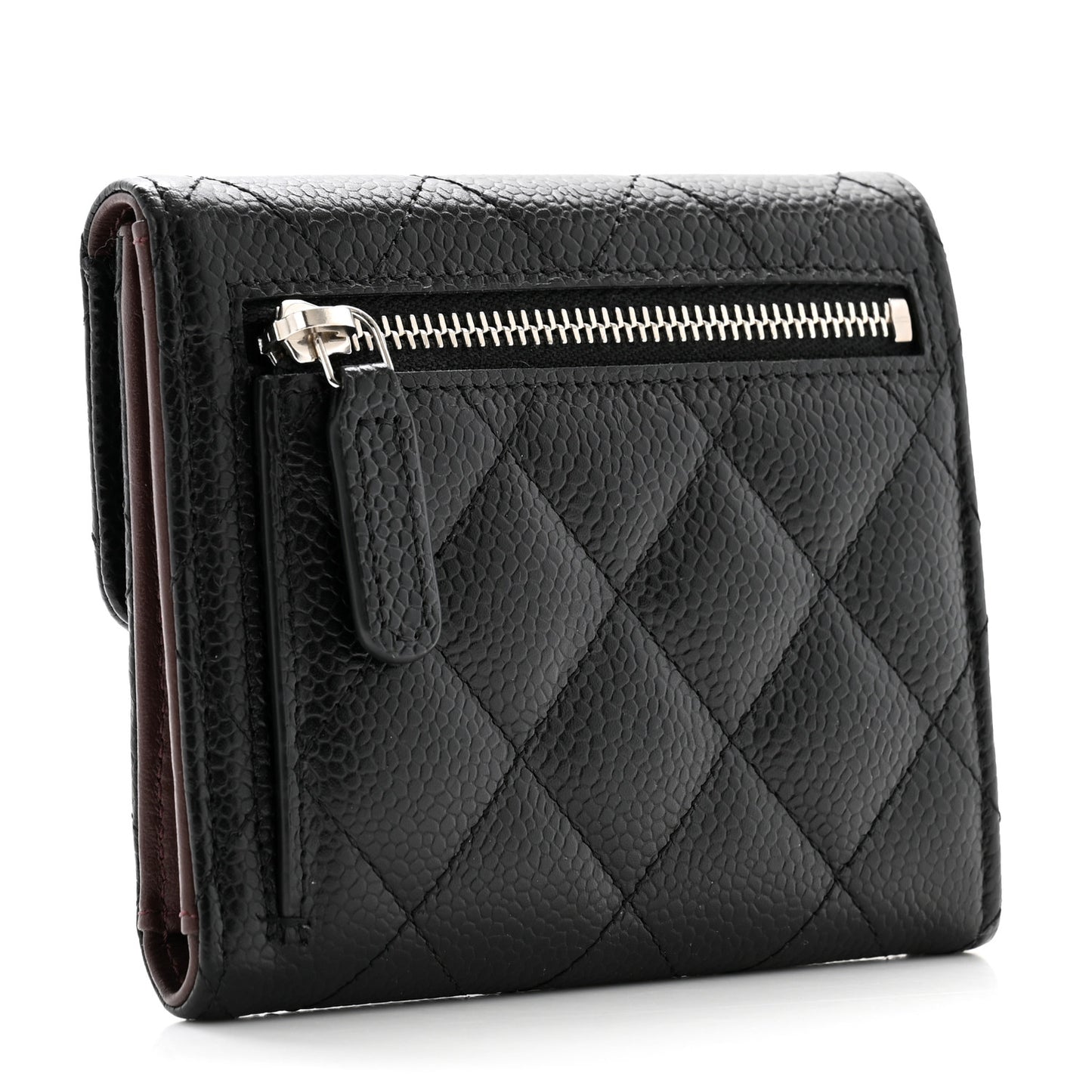 Caviar Quilted Compact Flap Wallet Black