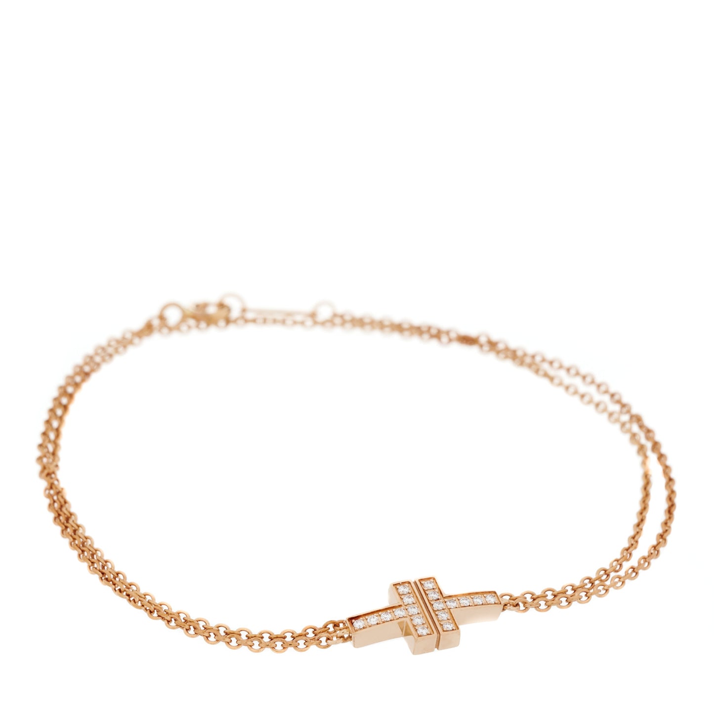 18K Rose Gold Diamond T Double Chain Bracelet