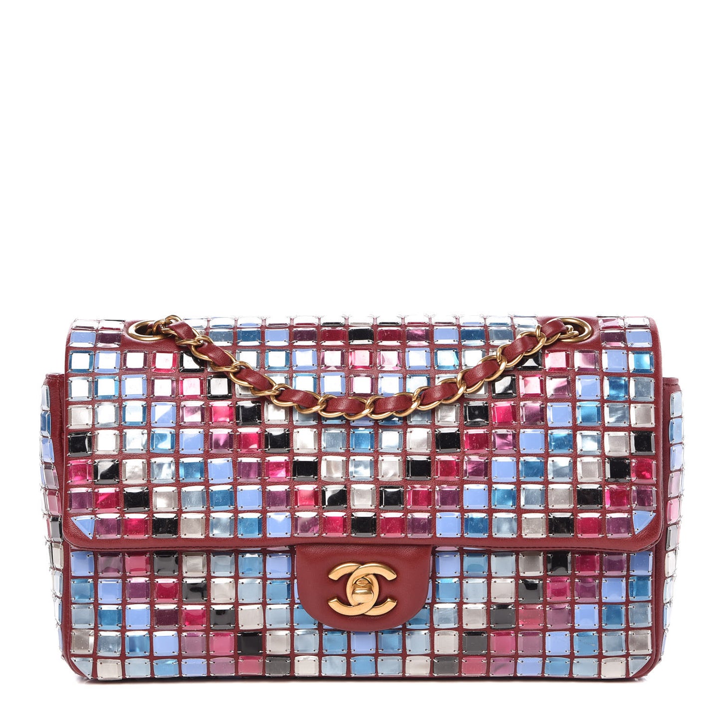 Lambskin Mosaic Medium Flap Red Multicolor