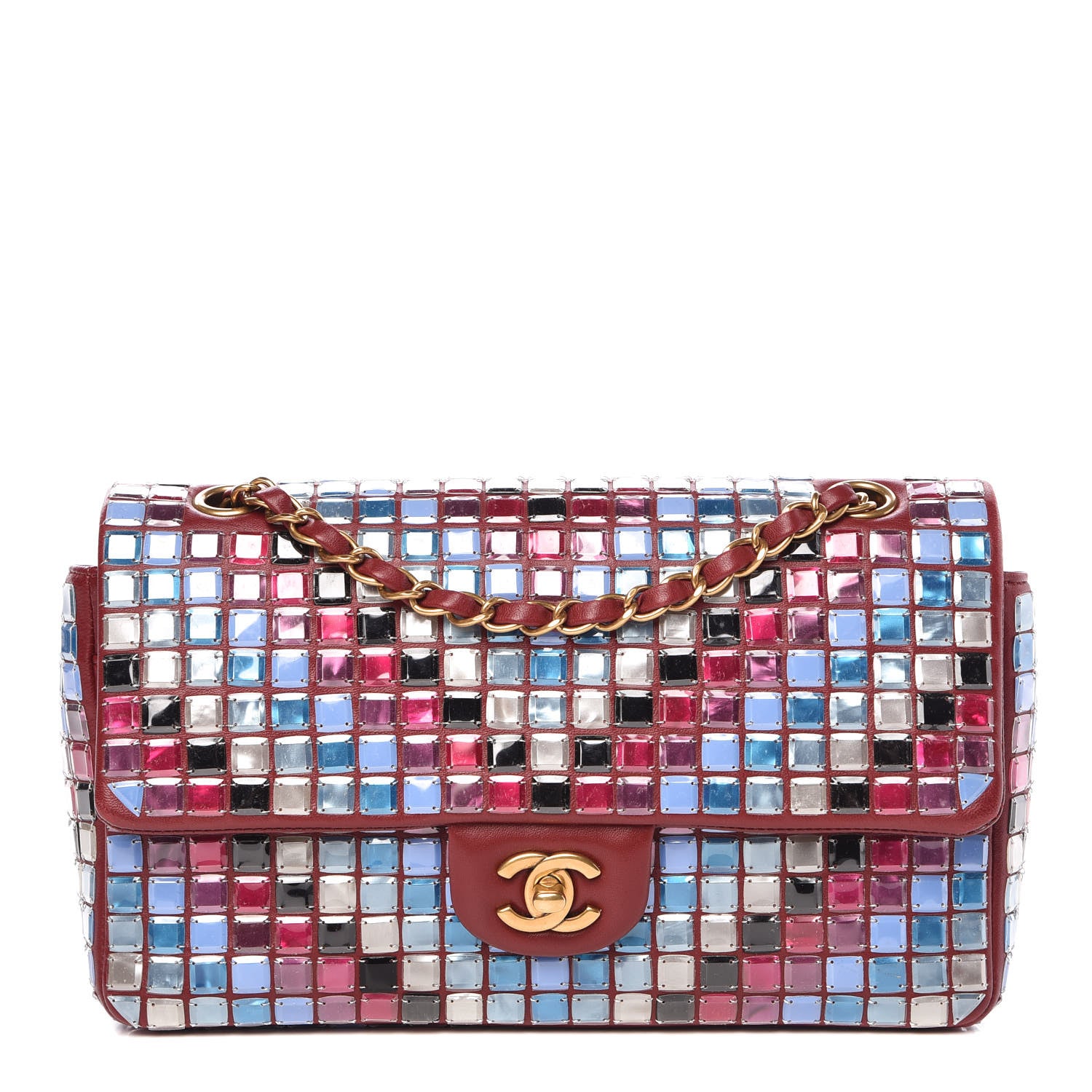Chanel Lambskin Mosaic Medium Flap Red Multicolor 1 of 14