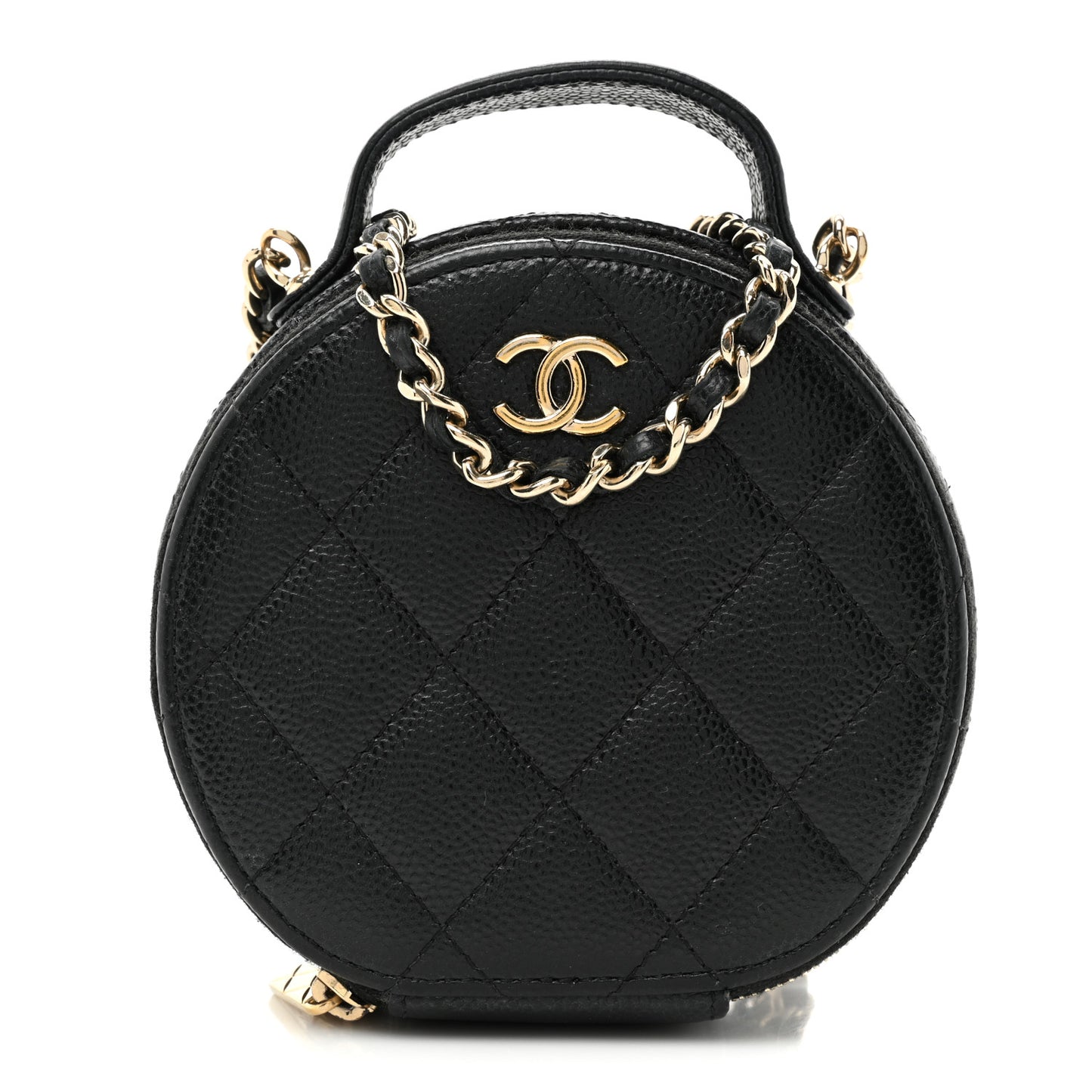 Caviar Quilted Round Handle With Care Vanity With Chain Black
