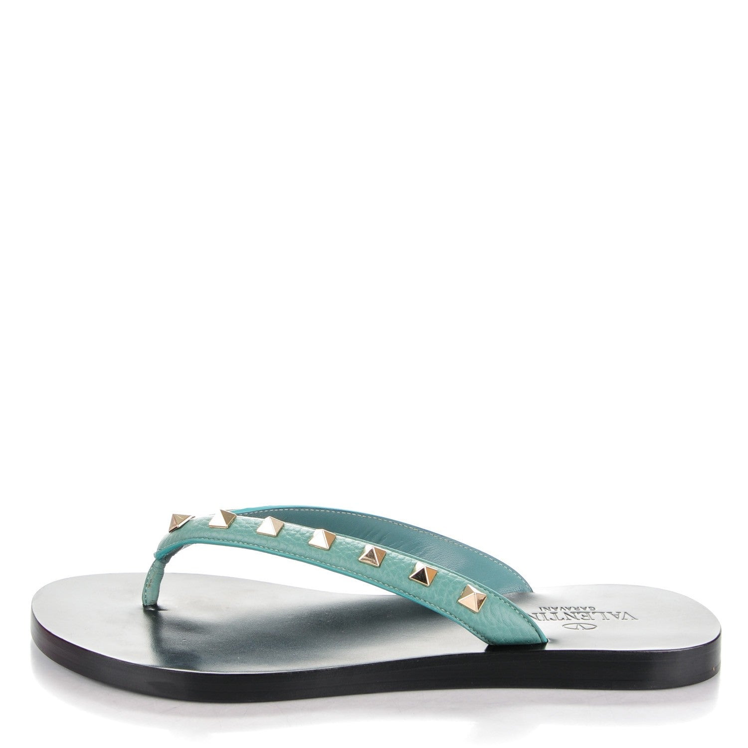 Valentino Garavani Calfskin Rockstud Thong Sandals 37 Blue 1 of 8