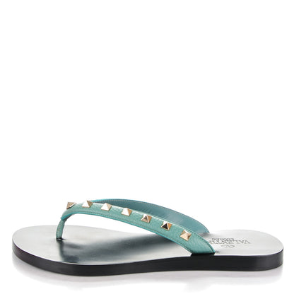 Valentino Garavani Calfskin Rockstud Thong Sandals 37 Blue 1 of 8