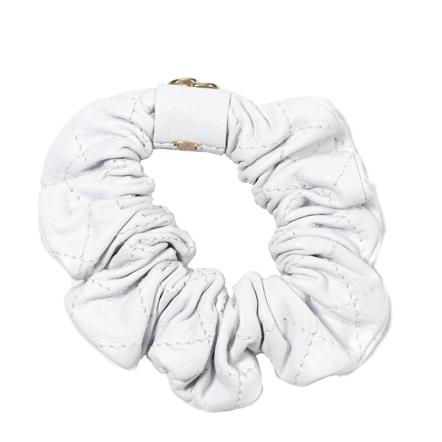 Lambskin Quilted CC Hair Scrunchie White