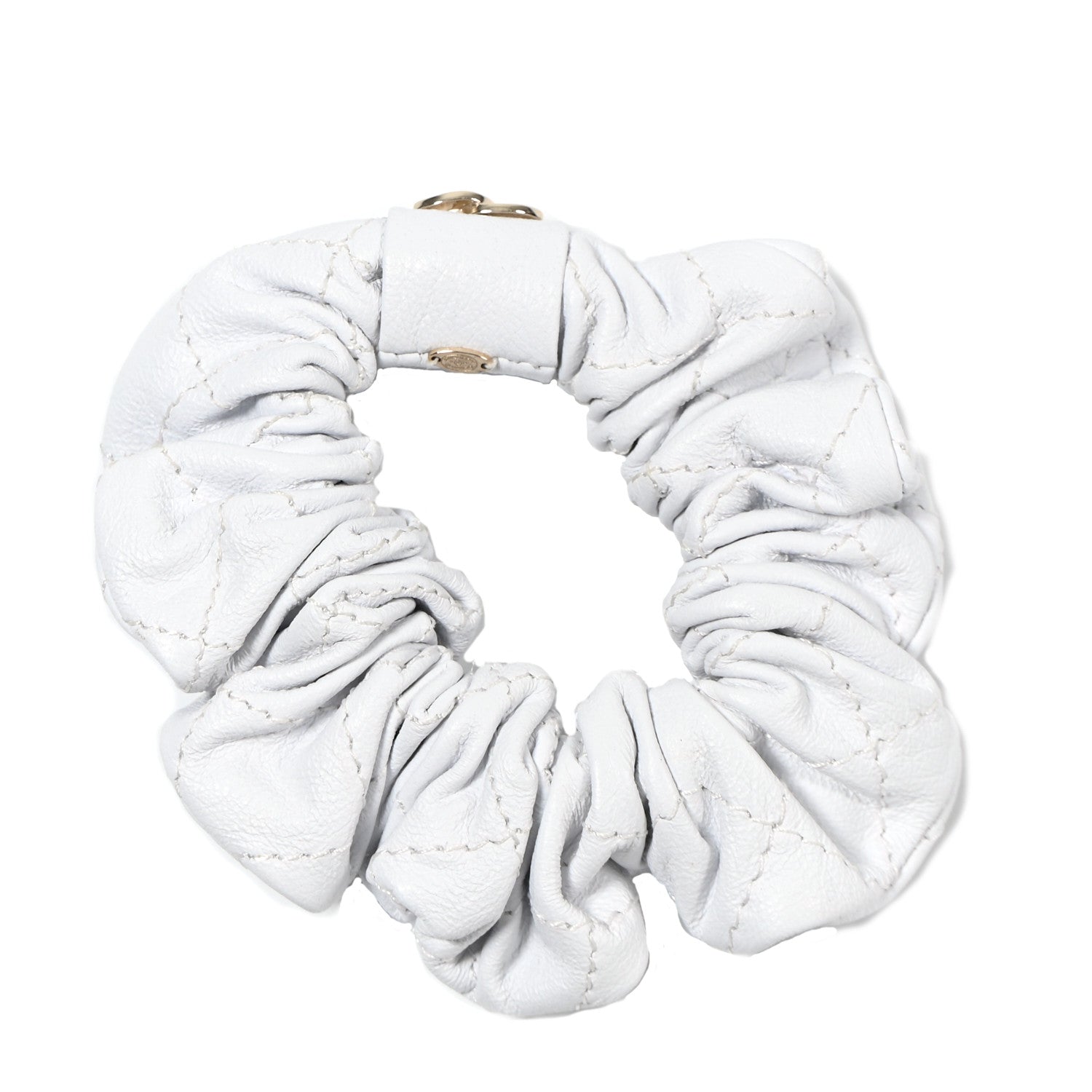 Chanel Lambskin Quilted CC Hair Scrunchie White 1 of 4