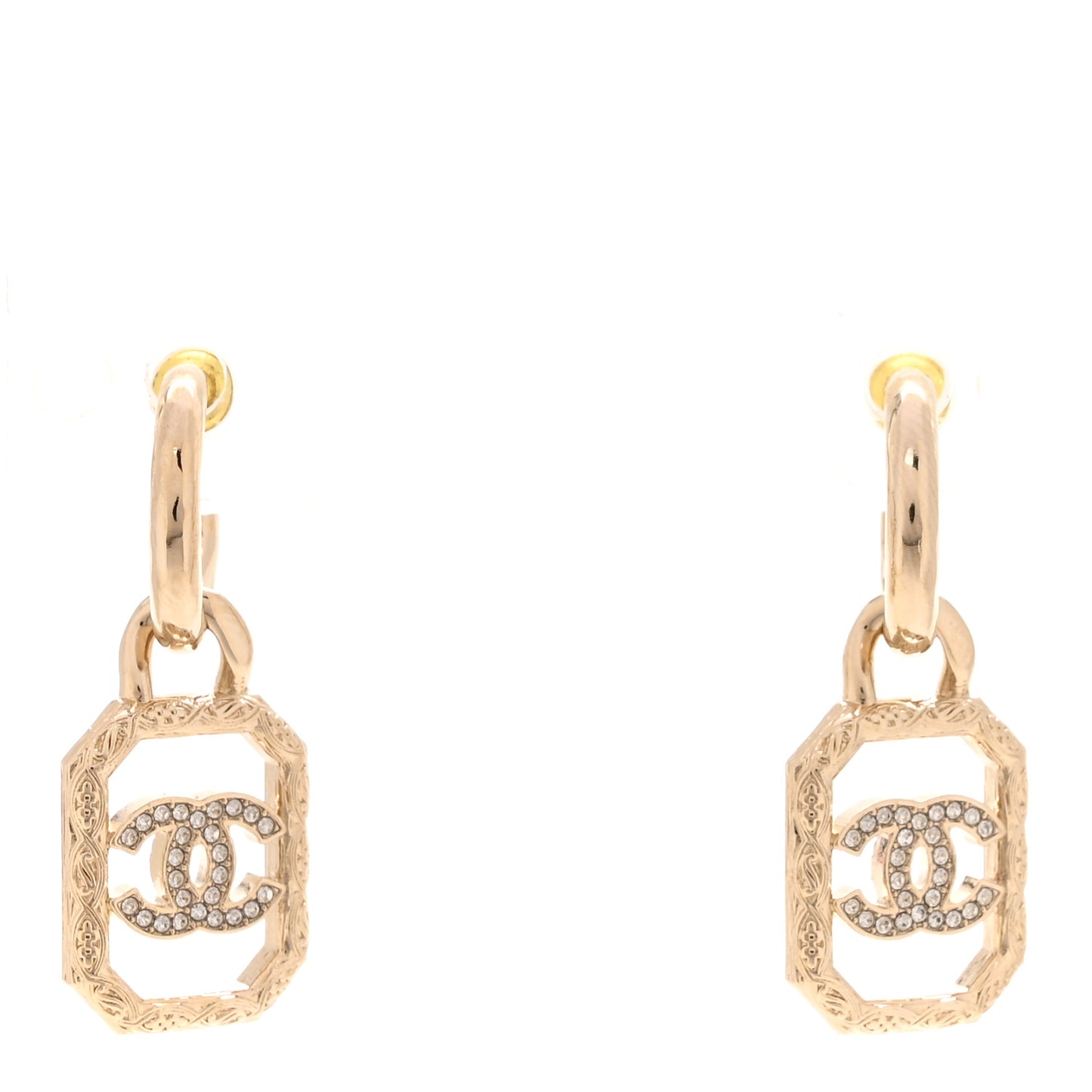 Metal Crystal Square CC Hoop Drop Earrings Gold