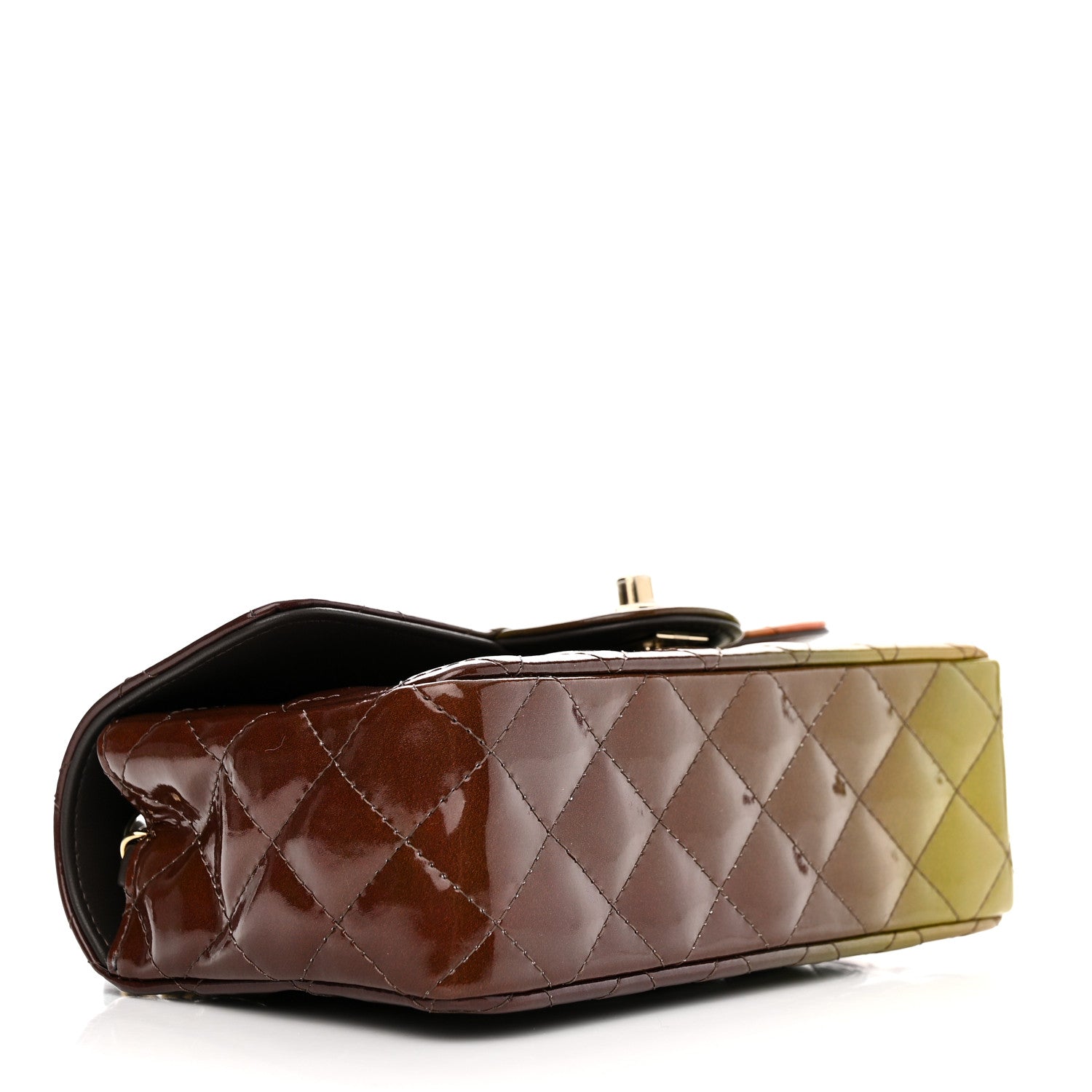 Chanel Shaded Patent Calfskin Quilted Mini Rectangular Flap Green Orange Dark Brown 4 of 11