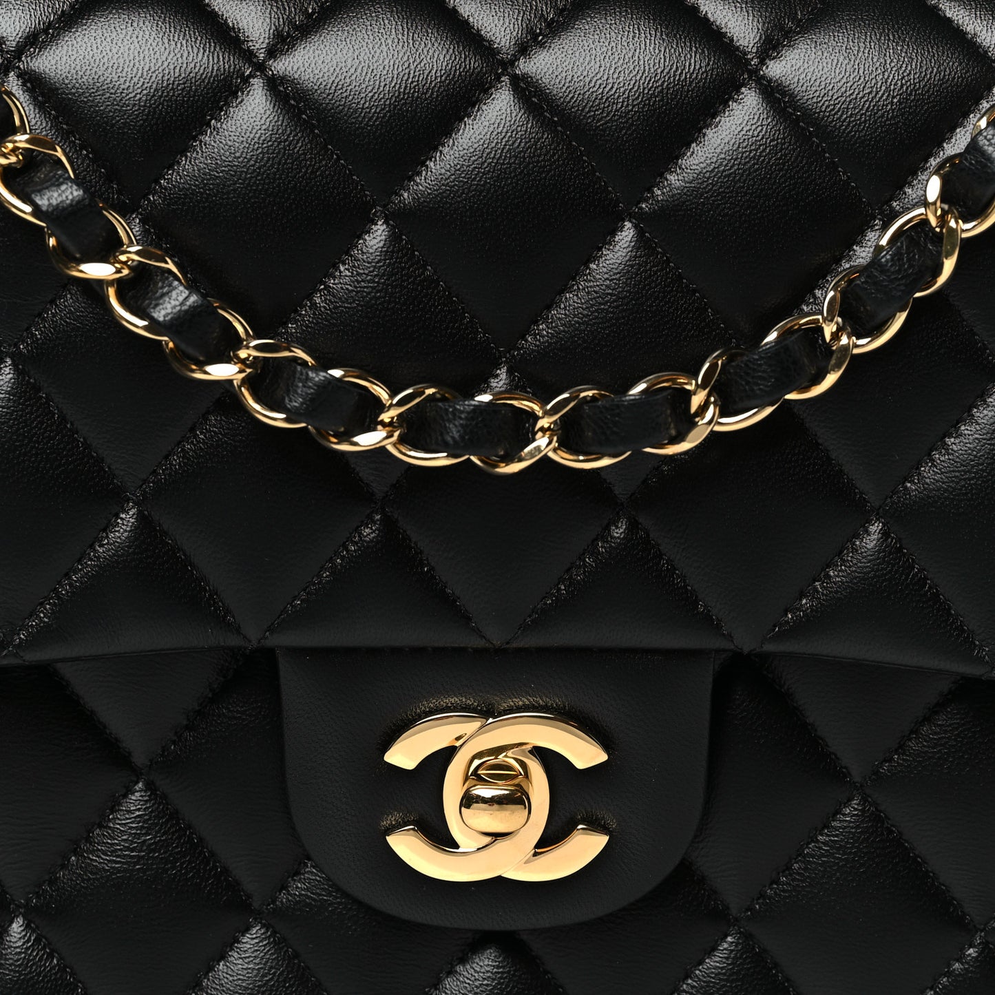 Lambskin Quilted Medium Double Flap Black