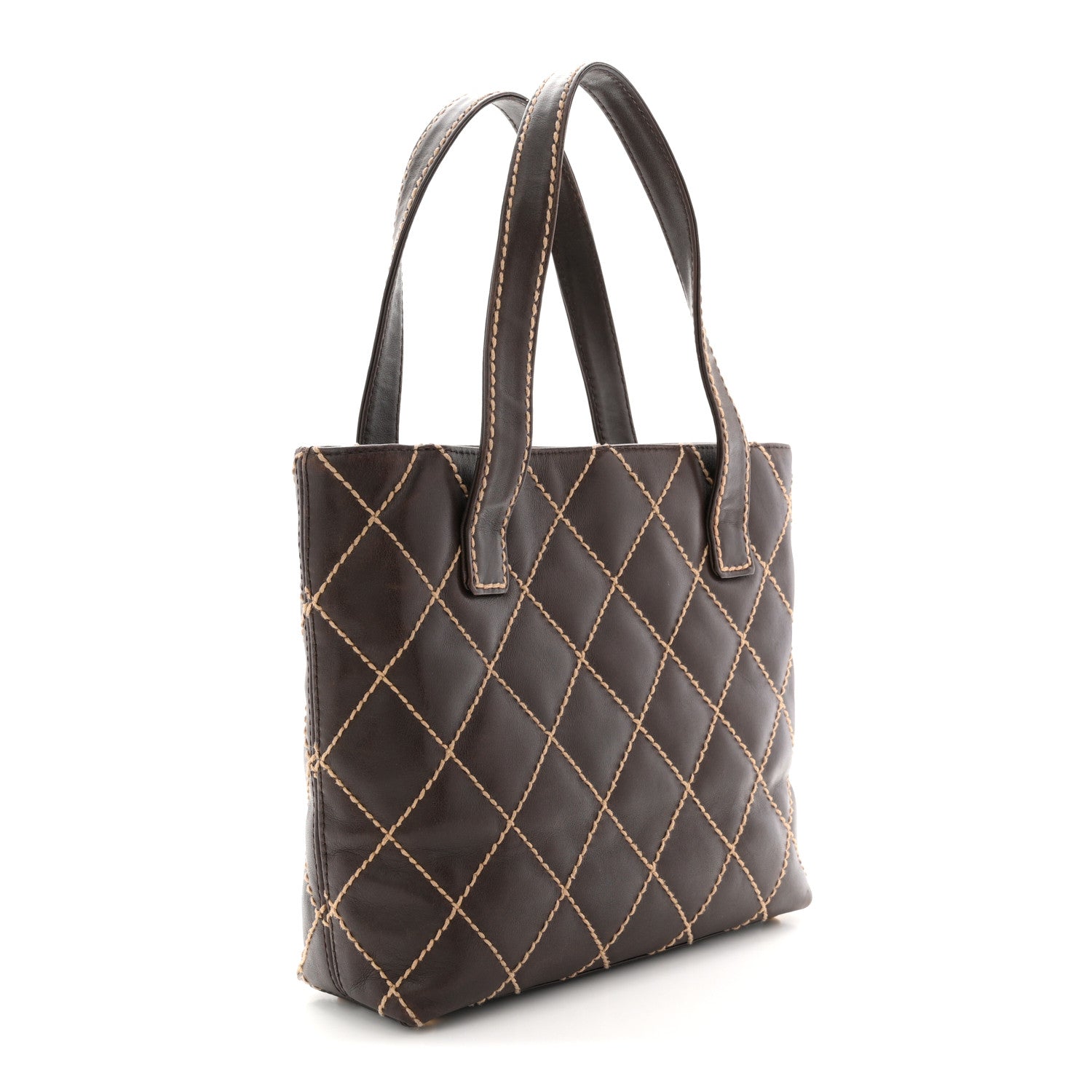 Chanel Calfskin Wild Stitch Tote Brown 3 of 11