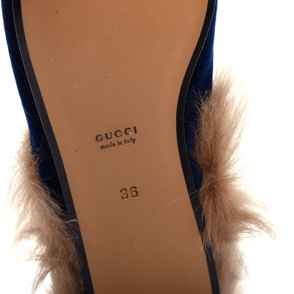 Gucci Velvet Fur Womens Princetown Slippers 36 Cobalt Blue 9 of 11
