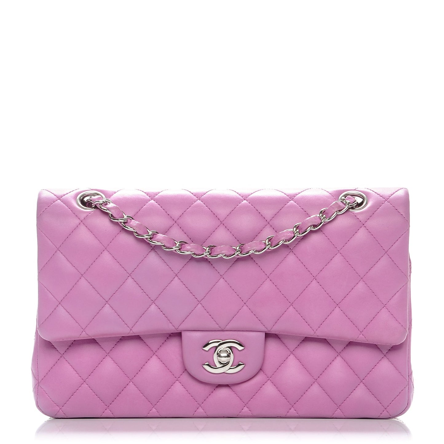 Lambskin Quilted Medium Double Flap Dark Pink