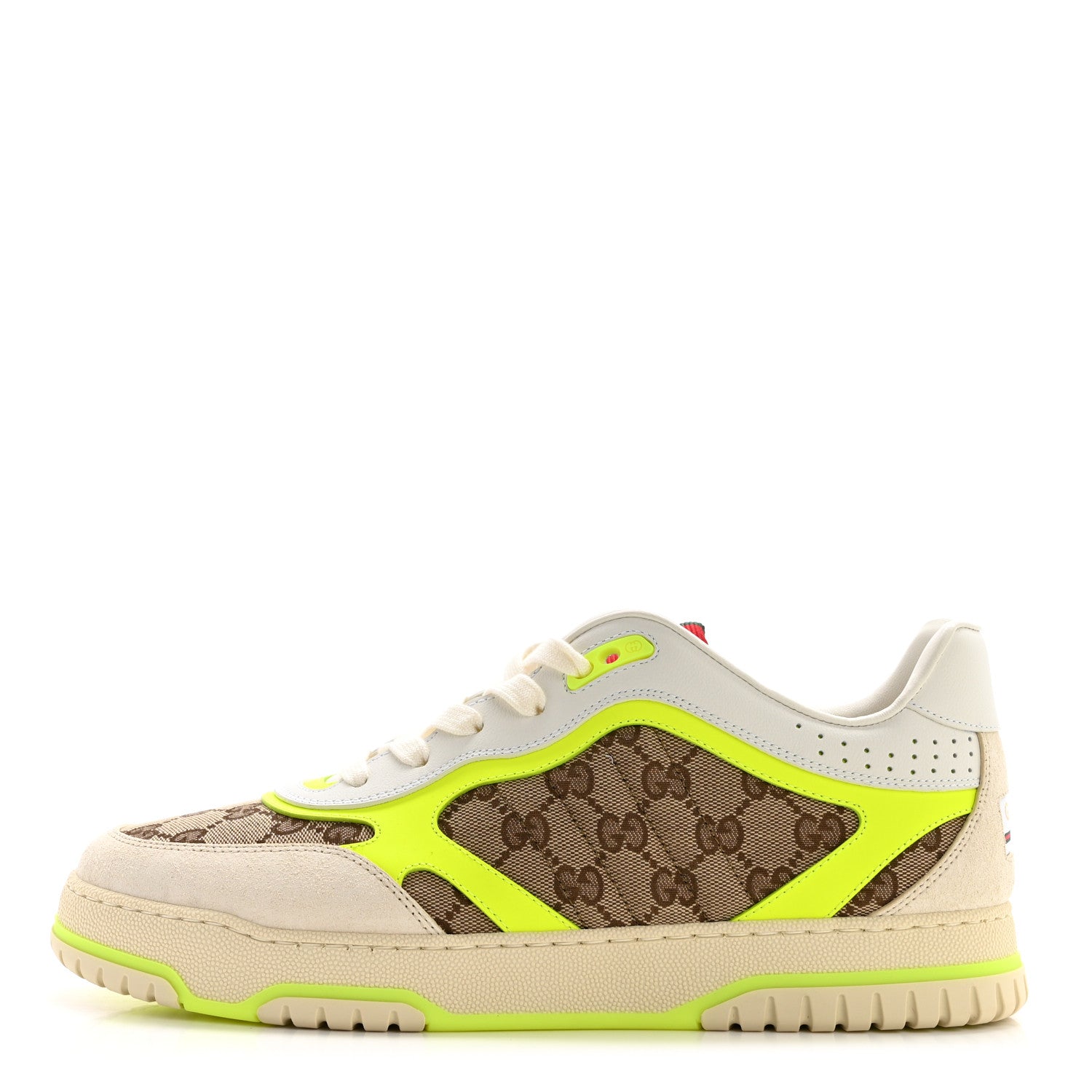 Gucci GG Supreme Monogram Mens Re Web Sneakers 9 Neon Yellow Beige Ebony 1 of 9