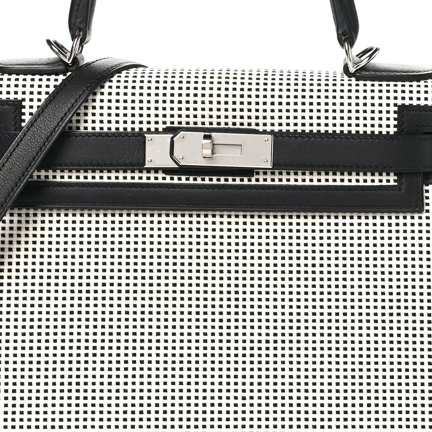 Hermes Toile Quadrille Swift Kelly Sellier 28 Ecru White Black 8 of 13