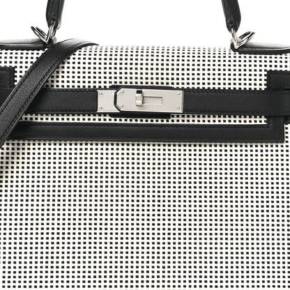 Hermes Toile Quadrille Swift Kelly Sellier 28 Ecru White Black 8 of 13
