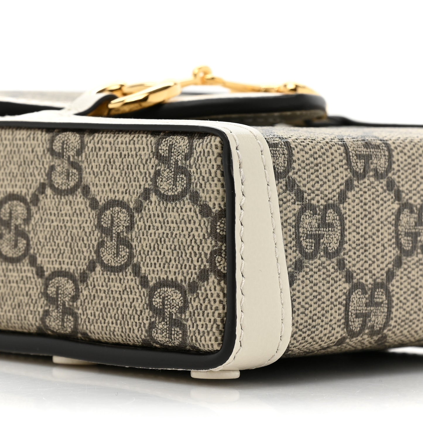 GG Supreme Monogram Azalea Calfskin Mini Horsebit 1955 Crossbody Bag Beige Ebony Mystic White