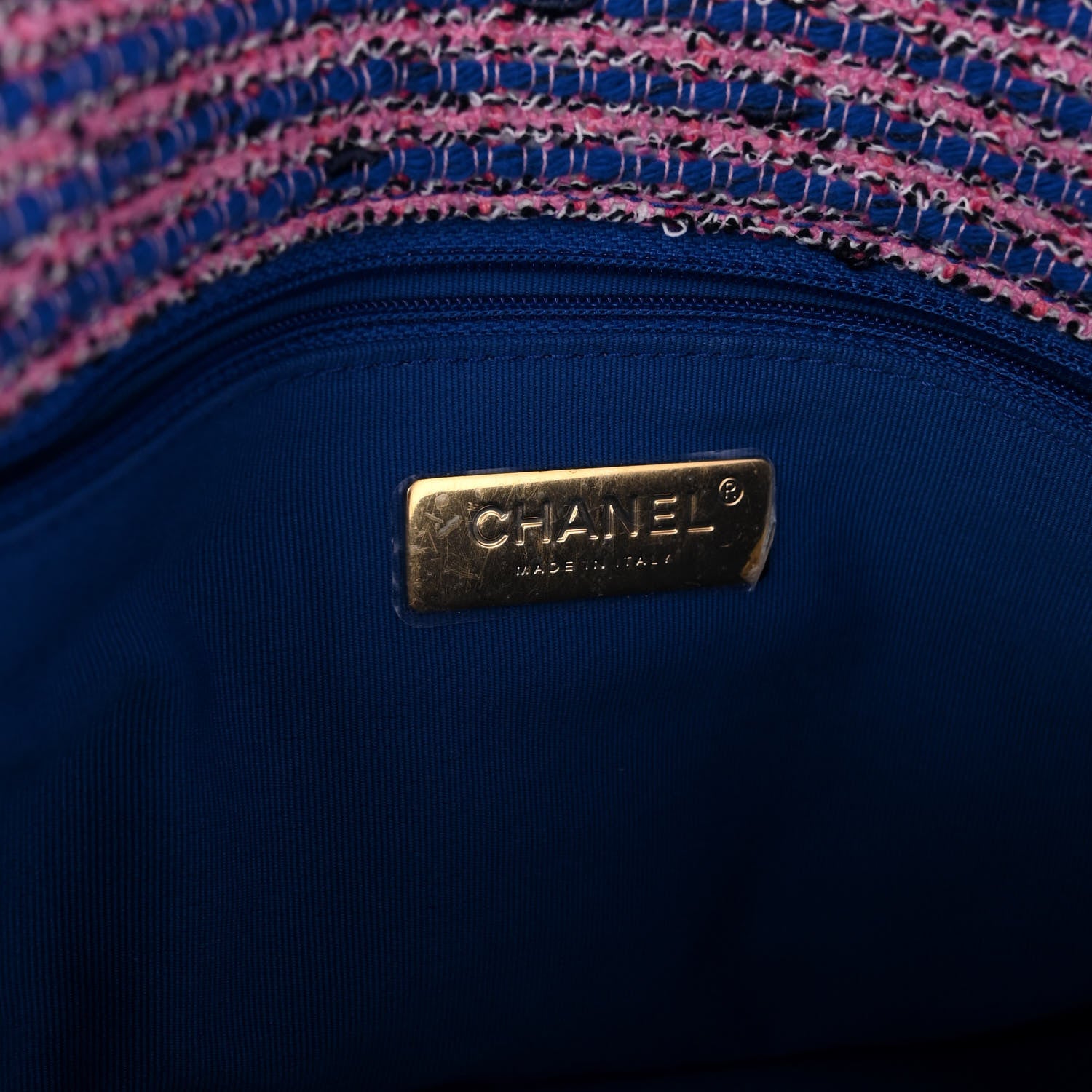 Chanel Tweed Quilted Medium Chanel 19 Flap Blue Pink 5 of 9