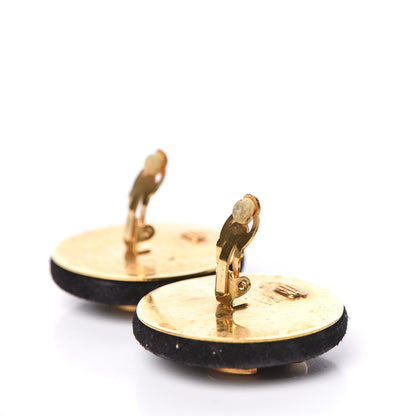 Chanel Suede CC Large Clip On Earrings Black Gold 3 of 7