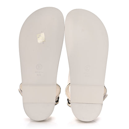 Chanel Calfskin Printed Velcro Dad Sandals 40.5 White Black 5 of 9