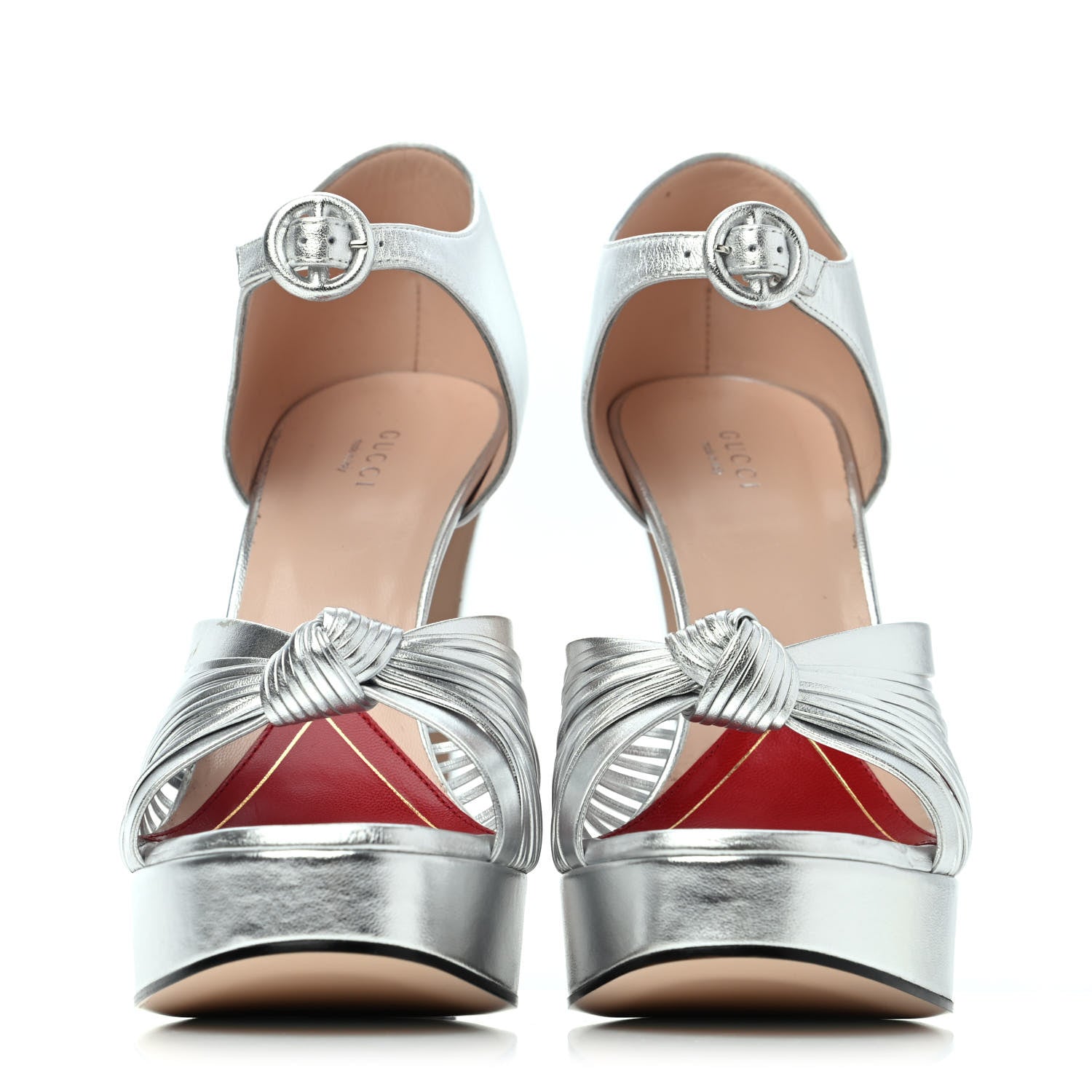 Gucci Metallic Nappa Crawford Knotted Strap Platform 41 Silver 2 of 4