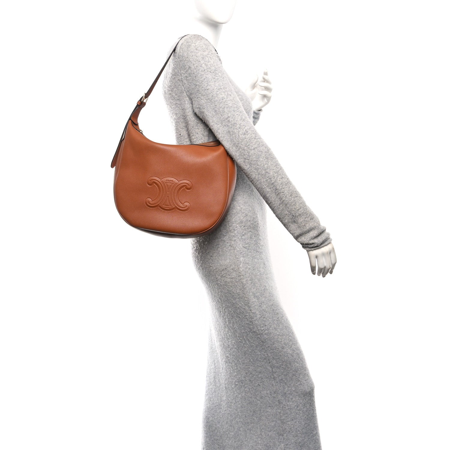 Celine Supple Calfskin Medium Triomphe Heloise Shoulder Bag Tan 2 of 11