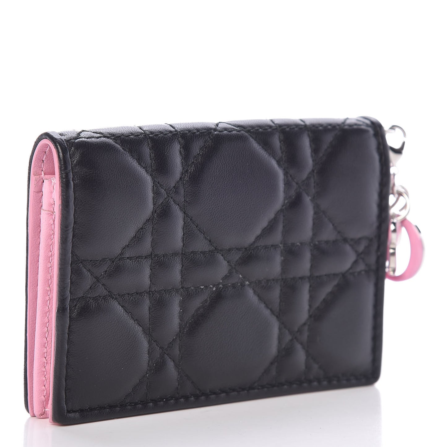 Lambskin Cannage Bi-Color Small Lady Dior Flap Card Holder Black Pink