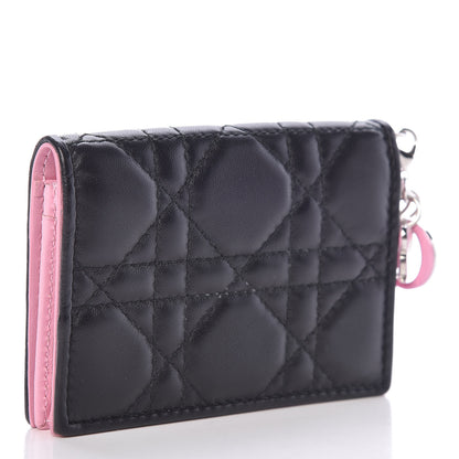 Christian Dior Lambskin Cannage Bi-Color Small Lady Dior Flap Card Holder Black Pink 3 of 8