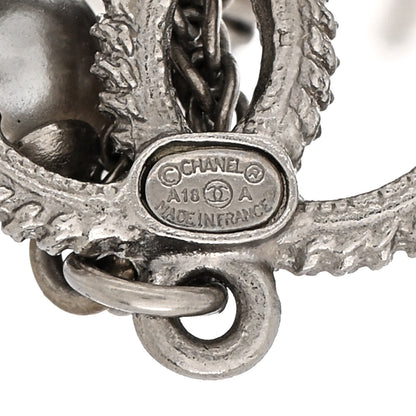 Chanel Metal Chain Pearl CC Drop Earrings Silver 4 of 4