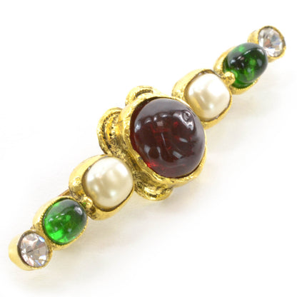 Chanel Gripoix Poured Glass Crystal Pearl Brooch Gold 5 of 6