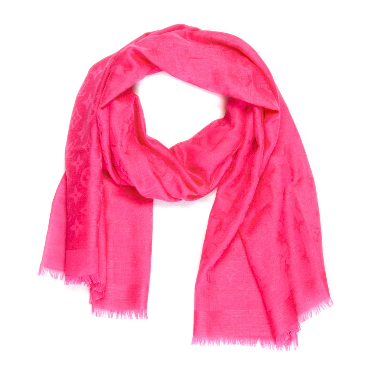 Cashmere Wool Silk Monogram Stole Fuchsia