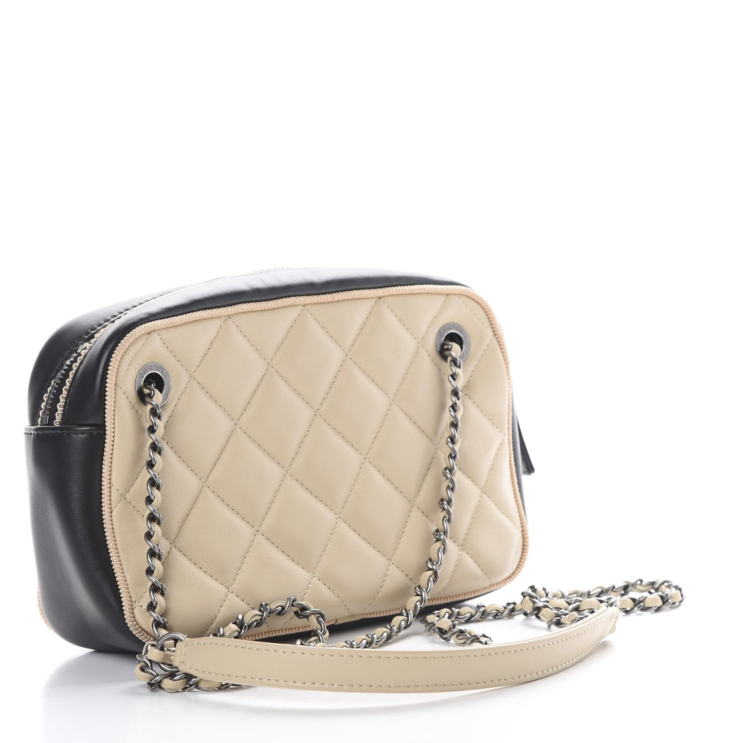 Lambskin Quilted Small Ballerine Camera Case Black Beige