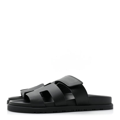 Hermes Calfskin Womens Chypre Sandals 37.5 Black 3 of 8