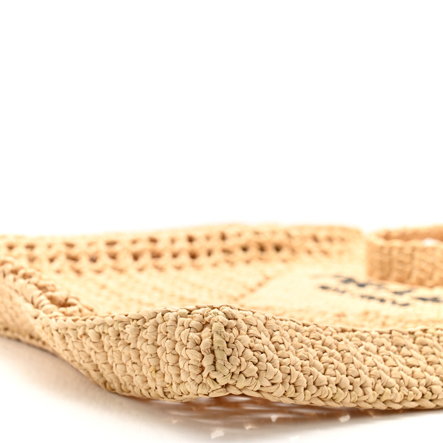 Yarn Raffia Effect Crochet Logo Embroidered Tote Bag Naturale