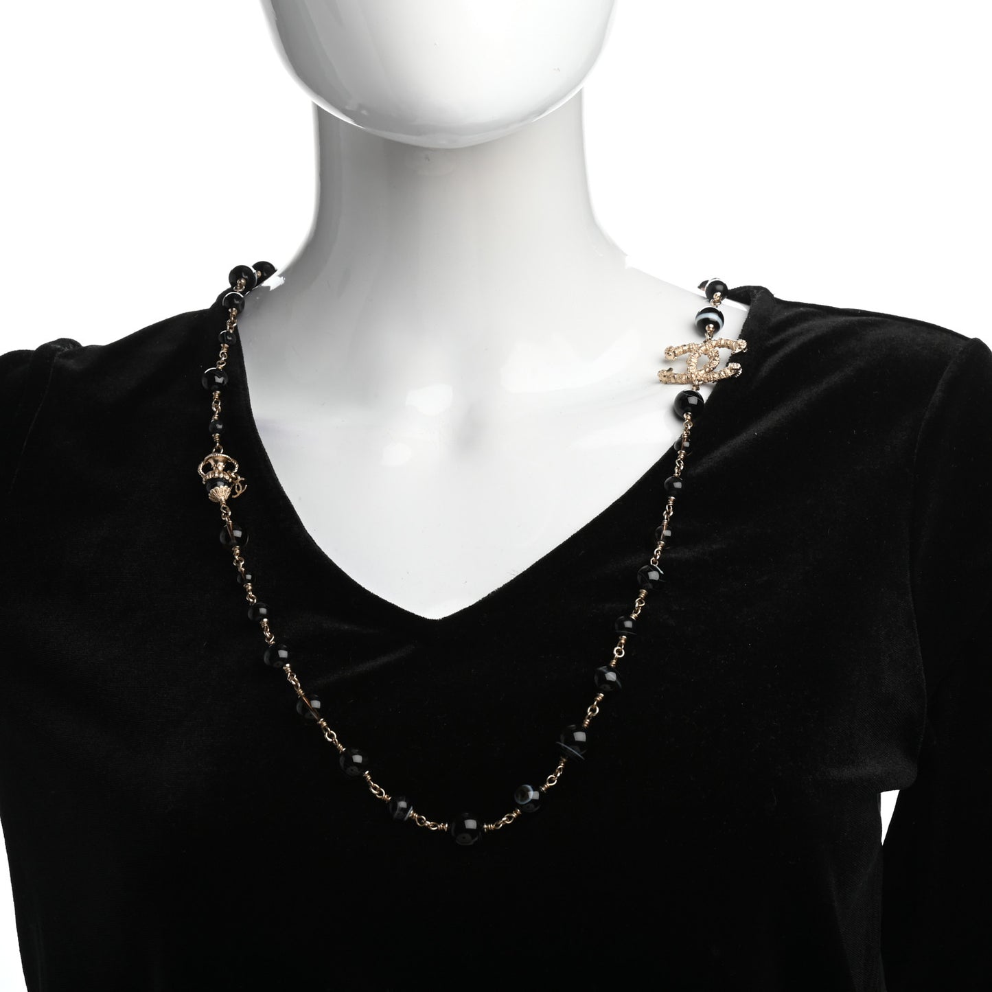 Beaded Sheep CC Long Necklace Gold Black