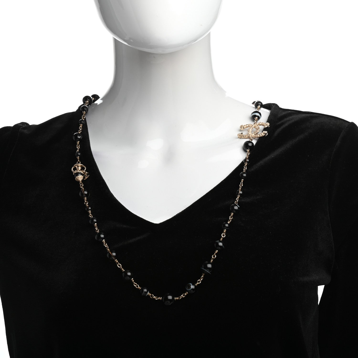 Chanel Beaded Sheep CC Long Necklace Gold Black 2 of 5
