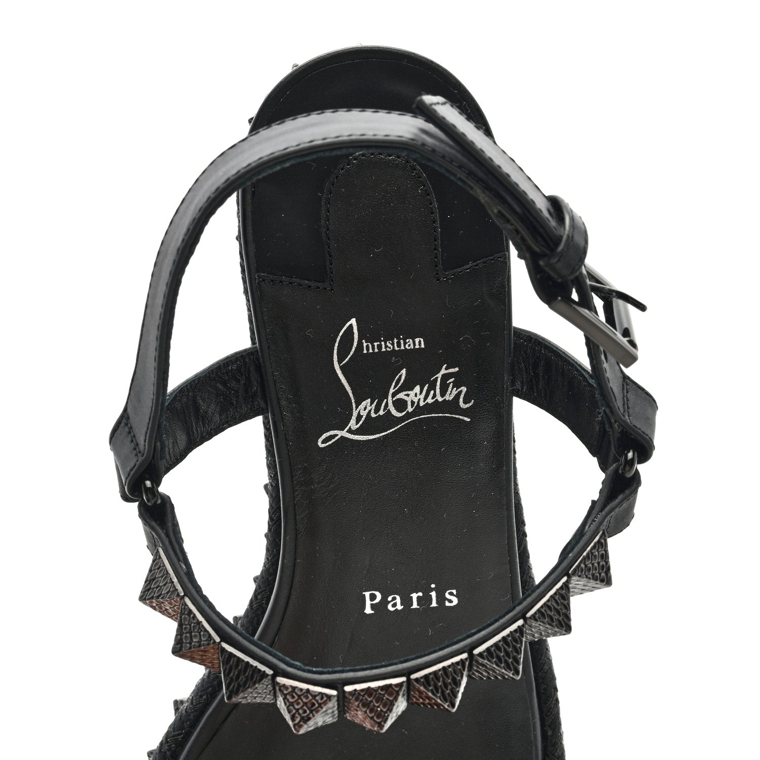 Christian Louboutin Kid Laminato Satin Pyraclou 60 Platform Sandals 38 Black 7 of 7