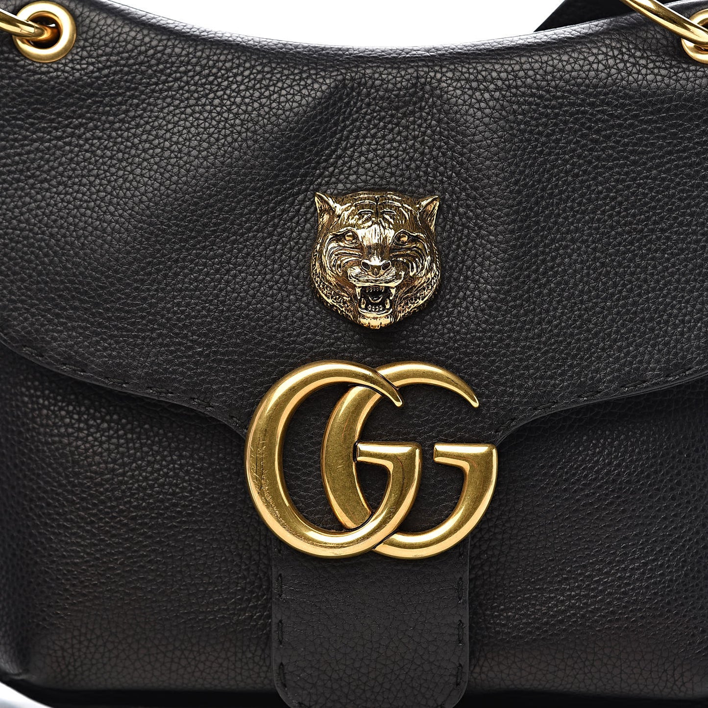 Cellarius Calfskin Feline GG Marmont Flap Shoulder Bag Black