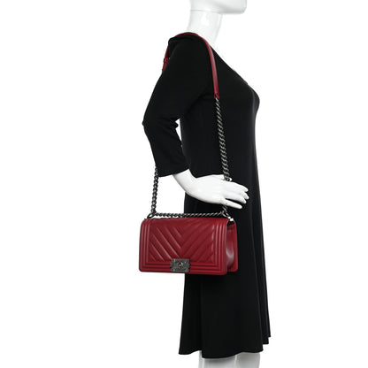 Chanel Lambskin Chevron Quilted Medium Boy Flap Red 2 of 11