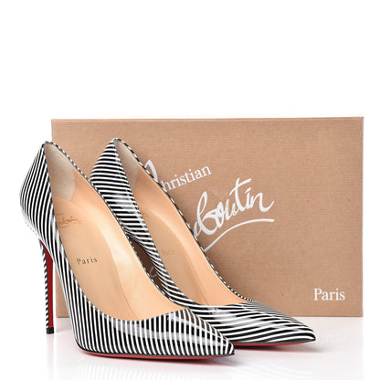 Christian Louboutin Patent Stripes Decollete 554 100 Pumps 40.5 Black White 8 of 8