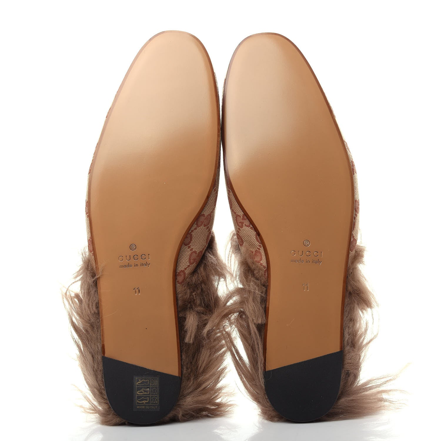 Gucci GG Monogram Fur Mens Princetown Slippers 11 Beige Ruggine Rust 6 of 10